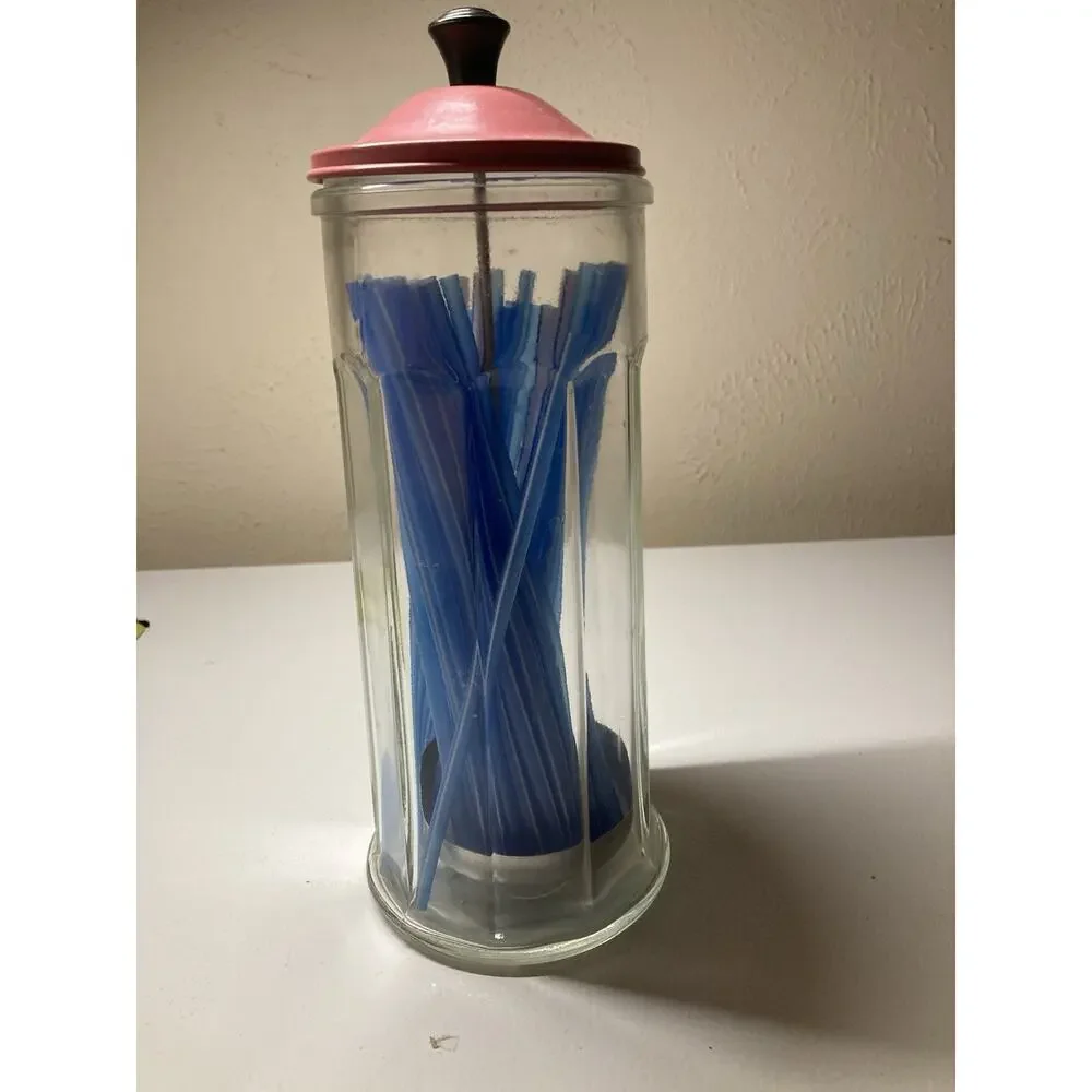 Vtg. Soda Fountain Straw Dispenser/Holder...Thick Clear Glass...11